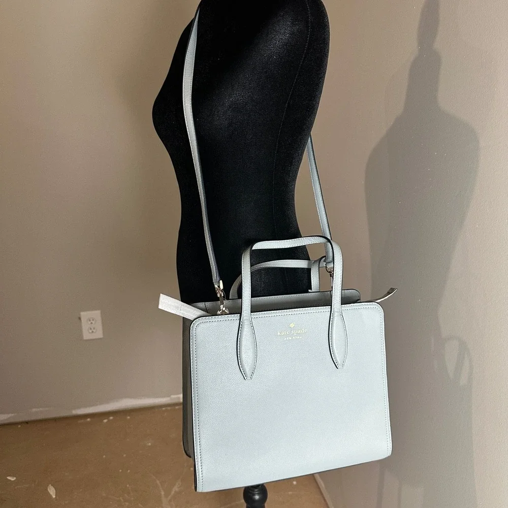 New! Kate Spade Rowe Medium‎ Top Zip Satchel Pebble Leather in Avalon Mist